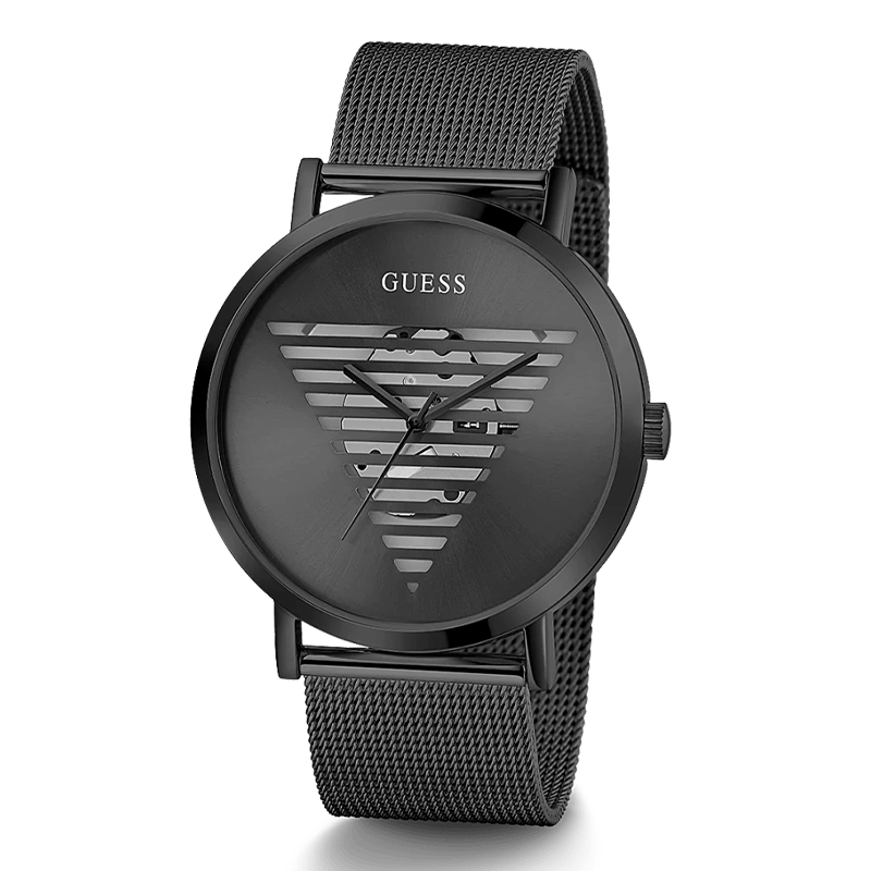 Guess Mens Black Case Black Stainless Steel/Mesh Analog Watch 44 mm GW0502G2