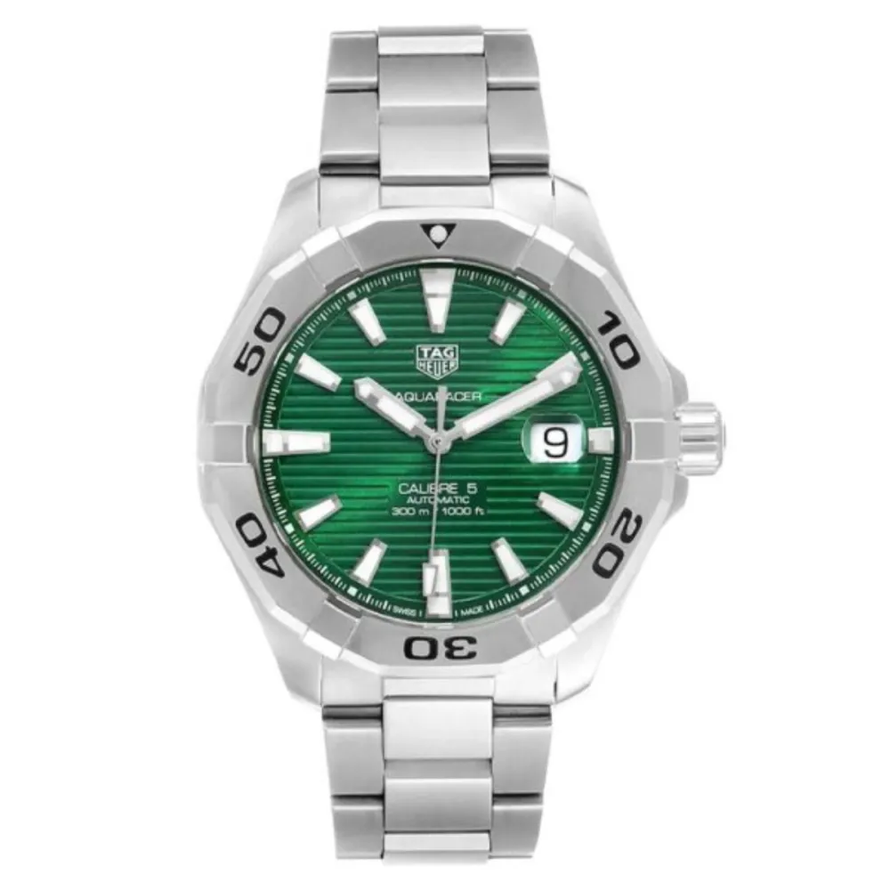 Tag Heuer Aquaracer Men’s Automatic Swiss Made Silver Stainless Steel Green Dial 43mm Watch WAY2015.BA0927