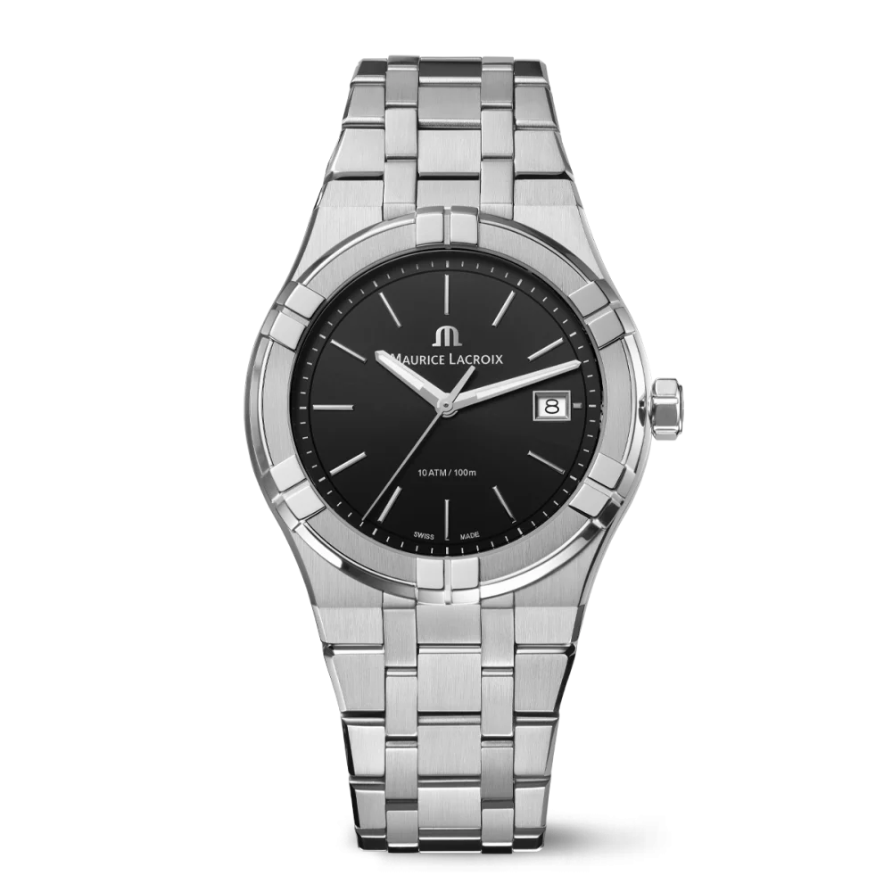 Maurice Lacroix Aikon Silver Stainless Steel Black Dial Quartz Watch for Gents - AI1108-SS002-330-1