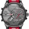 Diesel Men’s Quartz Red Nylon & Silicone Strap Grey Dial 57mm (Four Time zone) Watch DZ7423