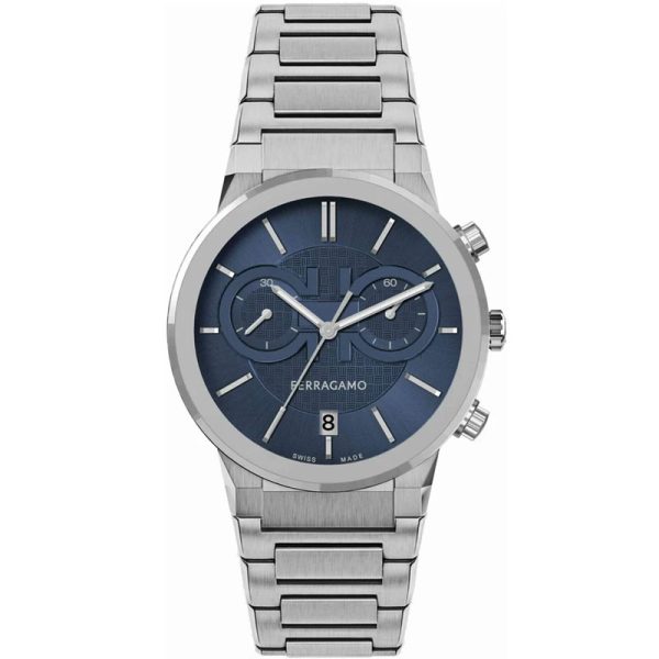Ferragamo Men’s Swiss Made Quartz Silver Stainless Steel Blue Dial 41mm Watch SFME01123