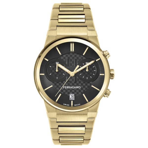 Ferragamo Men’s Swiss Made Quartz Gold Stainless Steel Black Dial 41mm Watch SFME01323