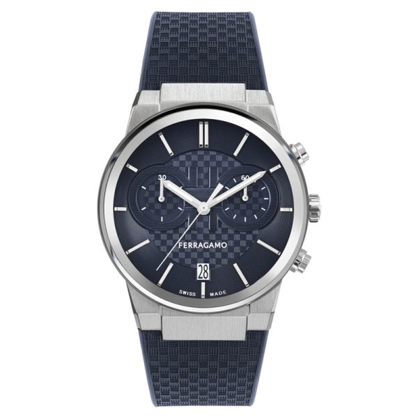 Ferragamo Men’s Swiss Made Quartz Blue Silicone Strap Blue Dial 41mm Watch SFME00923