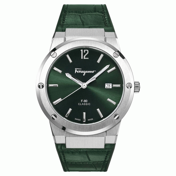 Ferragamo Men’s Swiss Made Quartz Green Hybrid Strap Green Dial 41mm Watch SFDT00119