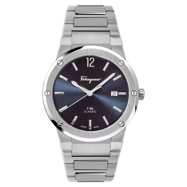 Ferragamo Men’s Swiss Made Quartz Silver Stainless Steel Blue Dial 41mm Watch SFDT01320