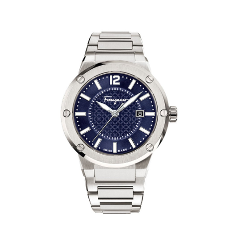 Ferragamo Men’s Swiss Made Quartz Rose Gold Stainless Steel Blue Dial 44mm Watch SFHY02923