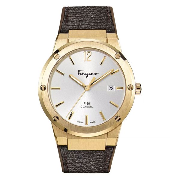 Ferragamo Men’s Swiss Made Quartz Brown Hybrid Strap Silver Dial 42 mm Watch SFDT00819