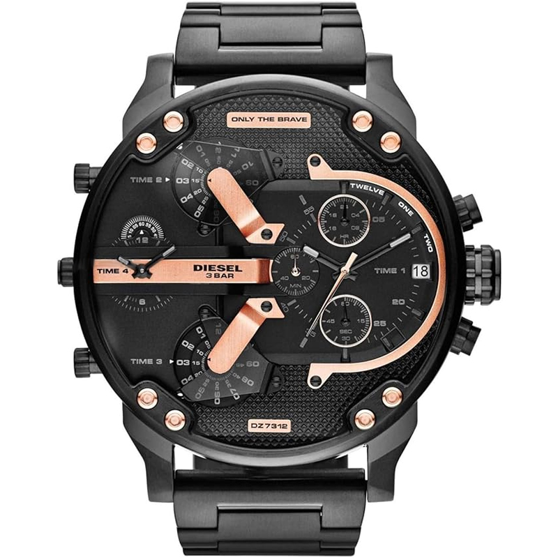 Diesel Men’s Quartz Black Stainless Steel Black Dial 57mm (Four Time Zone) Watch DZ7312