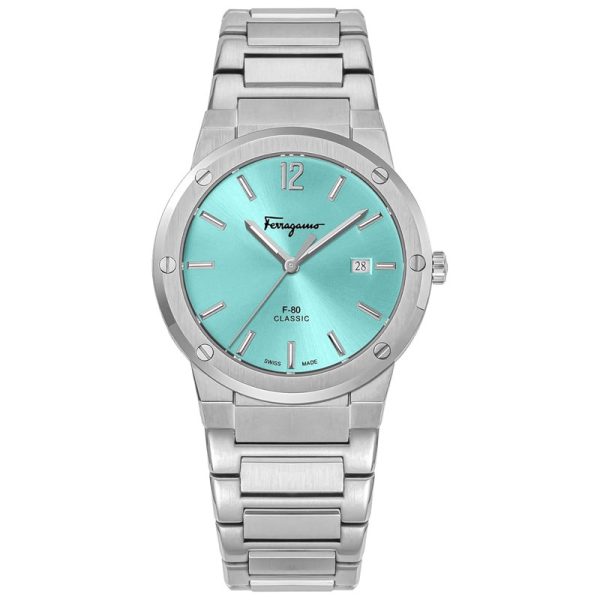 Ferragamo Men’s Swiss Made Quartz Silver Stainless Steel Sky Blue Dial 41mm Watch SFDT02323