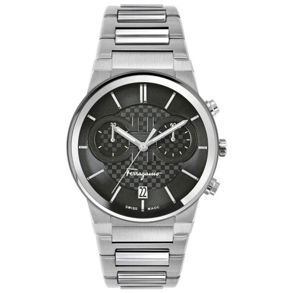 Ferragamo Men’s Swiss Made Quartz Silver Stainless Steel Black Dial 41mm Watch SFME00321