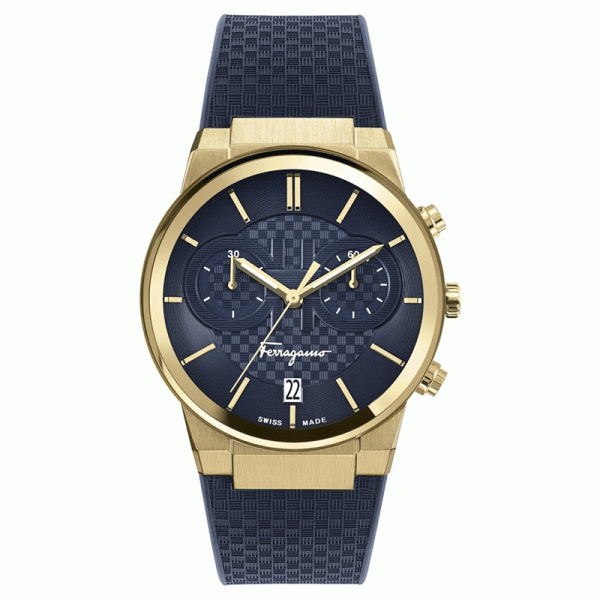 Ferragamo Men’s Swiss Made Quartz Blue Silicone Strap Blue Dial 41mm Watch SFME00221