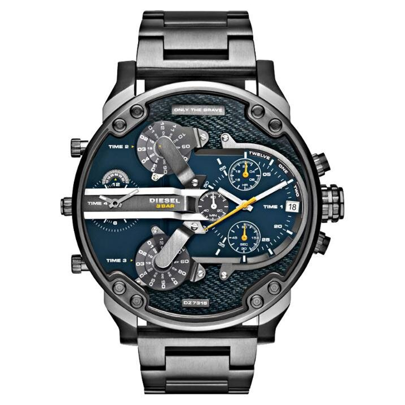 Diesel Men’s Quartz Grey Stainless Steel Blue Dial 57mm (Four Time zone) Watch DZ7331