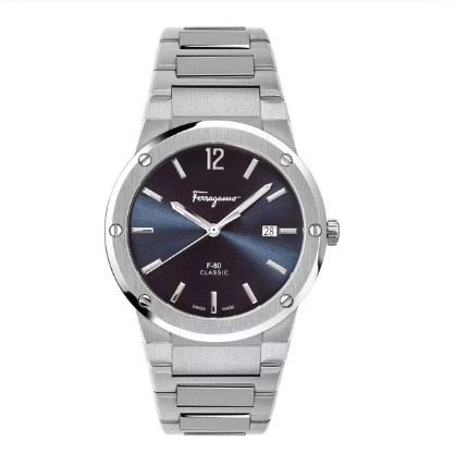 Salvatore Ferragamo F-80 Classic Black Dial Silver Steel Strap Watch for Men - SFDT02423