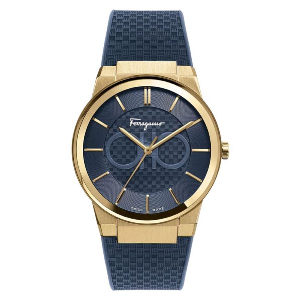 Ferragamo Men’s Swiss Made Quartz Blue Silicone Strap Blue Dial 41mm Watch SFHP00220